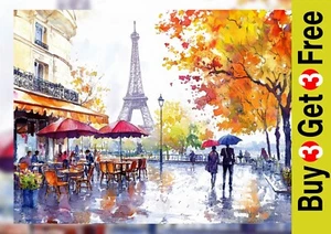 Charming Paris Cafe Watercolor, Painting Print 5"x7" on Matte Paper - Picture 1 of 17