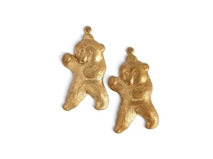 Vintage Brass Bear Charm Pendant, Set of 2, 37mm, Destash Lot - Picture 1 of 4