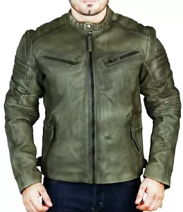 GIACCA BIKER IN VERA PELLE VINTAGE CAFE RACER DA UOMO VINTAGE - Foto 1 di 32