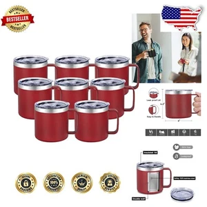 Luxury Insulated 14 oz Travel Coffee Mugs with Comfortable Handles - 8 Red Cups - Picture 1 of 9
