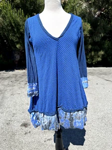 Plenty by Tracy Reese Dress Women Small Blue Stripe V-Neck Long Sleeve Trim Silk - Picture 1 of 11