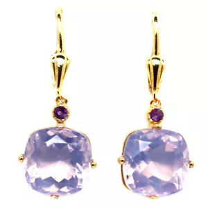 Piedra Preciosa 12 x 12 Mm. Lavanda Cuarzo & Amatista Pendientes 925 Plata de - Imagen 1 de 4