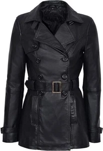 New Women's Extra Belted Leather Jacket 100% Real Lambskin Causal Slim Fit Coat - Picture 1 of 22