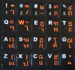 THAI LETTERS KEYBOARD STICKERS ( ORANGE ) + ENGLISH AUSSIE STOCK FAST POST - Picture 1 of 2