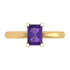 1Ct Emerald Cut Natural Amethyst Solitaire Engagement Ring, 14K Yellow Gold - Picture 1 of 11