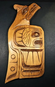 Sherman Joe, Northwest Coast Salish Haida Carving Thunder Bird & Man Spirit 14" - Picture 1 of 12
