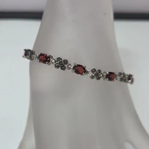 Sterling Silber Granat Markasit Tennis Armband Italien 925 Elegant Art Deco - Bild 1 von 7