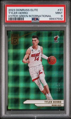Donruss Elite Tyler Herro Hyper Green International 2023 #'d 1/24 PSA 9 *Pop 2 Foto 1 de 4