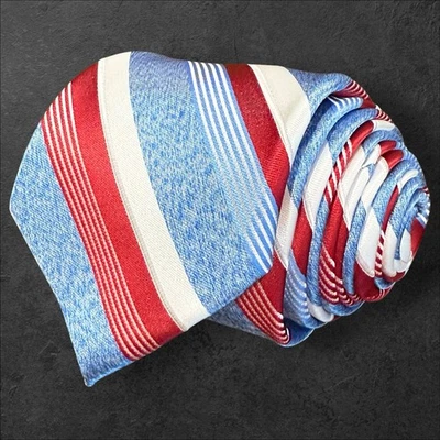 Corbata Perry Ellis Portfolio para hombre roja ~ blanca ~ azul a rayas 3X59.5 Foto 1 de 4