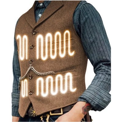 Mnribey Hombres Tweed Chaleco Térmico Retro Espiga Vintage Ligero Chaleco Calefacción Foto 1 de 4