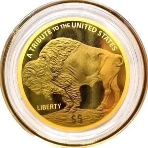 Moneta bufalo oro puro 2025 $ 5 Cook Island .9999 lingotti - Foto 1 di 2