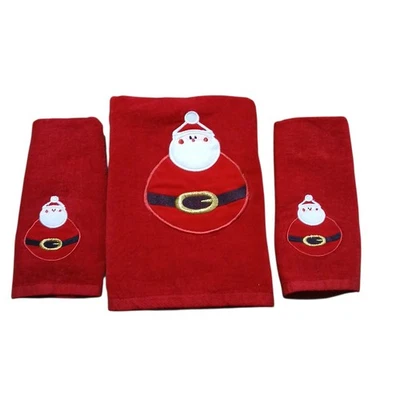 Antigo Natal 3 peças conjunto de toalhas de banho e 2 dedos vermelho Weeble Papai Noel HO HO HO!! - Imagem 1 de 2