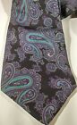 Vintage Mens Surrey Sophisticates Black Purple Aqua Paisley Silk Necktie 58 Inch