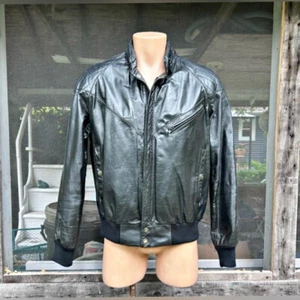 Vintage Mens Leather Loft Black Leather Bomber Flight Jacket~L~ - Picture 1 of 9
