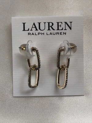 Pendientes colgantes Lauren Ralph Lauren tono dorado aro cristal pavé doble eslabón nuevos con etiquetas Foto 1 de 4