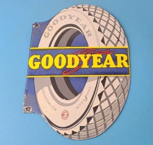 Vintage Goodyear Tires Sign - Aviation Tires Gas Motor Oil Pump Porcelain Sign - Picture 1 of 15