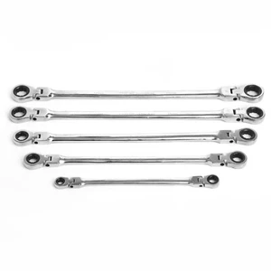 Double Box End Ratcheting Wrench 5 pc Metric Universal Flexible Head Auto Flex - Picture 1 of 6