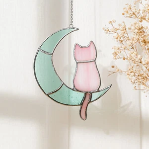 Cat On Moon Hanging Art, Suncatcher, Gifts For Cat Lover, Cat Suncatcher - Bild 1 von 13
