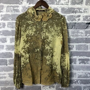 Roberto Cavalli Top Women 44 100 Percent Silk Ruffle Luxury Blouse Gold Buttons - Picture 1 of 15