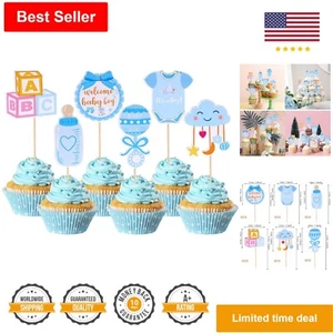 Baby Shower Cupcake Toppers - Blue - Pacifier, Cloud, Moon, Star - 36 PCS - Picture 1 of 9
