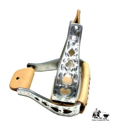EST Angled Aluminum Poker Stirrups Engraved w/ Poker Suit Cutouts New