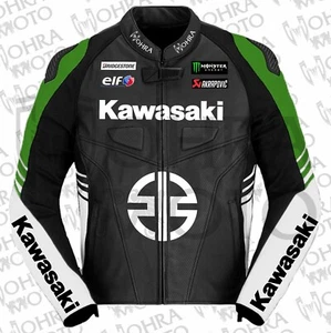 Kawasaki Ninja 1,3 mm Rindsleder Motorradjacke Unisex Motorradjacke - Bild 1 von 4