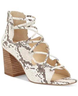 VINCE CAMUTO Women's Beige Snake Nahara Square Toe Block Heel Heeled Sandal 6.5M - Image 1 of 4