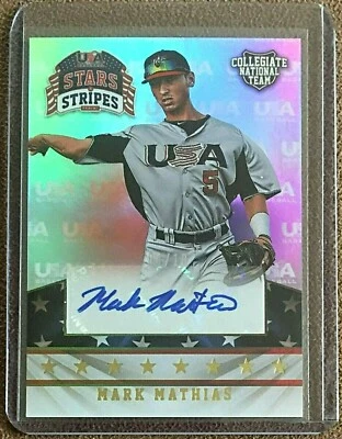 Mark Mathias 2015 USA Stars & Stripes Holographic Gold Autograph #70 /10 Rookie - Image 1 of 4