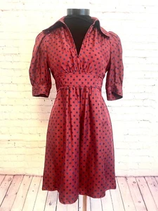 Betsey Johnson Matte Silk Mini Polka Dot Shirt Dress Size 6 - Picture 1 of 10