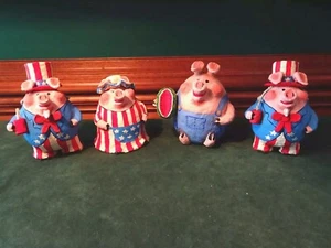 4 LE HUNT PAPER MACHE PATRIOTIC PIG FIGURINES, 4.25" TALLEST, HANDCRAFTED, EXC. - Picture 1 of 12