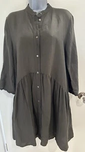 Zara Khaki Leinenmischung Knopfleiste Hemd Fit And Flare Kleid Größe Medium - Bild 1 von 12