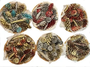 Pinecone Christmas Decor or Ornaments Teal Silver Red Gold & Rose Gold In Basket - Picture 1 of 10