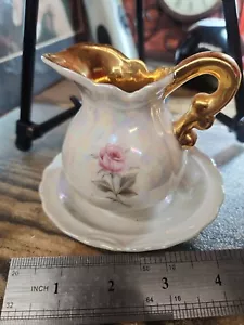 White Pearl Iridescent & Gold Rose Ceramic Pot Miniature FREE Same Day Shipping - Picture 1 of 8