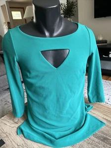 Boston Proper Green Blouse Top 3/4 Sleeve Round Neck Lined Nylon Spandex Sz XS - Picture 1 of 5