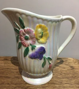 Vintage Jug/Vase LUSTRE WARE Jug/Vase White Floral Design. Vase. 6 inch - Picture 1 of 12
