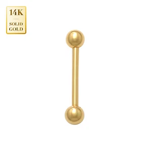 14K Solid Gold CZ Straight Eyebrow Nipple Industrial Barbell Piercing 14 Gauge - Picture 1 of 8