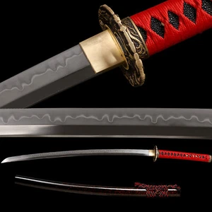 Japanese Handmade Samurai Katana Sword Full Tang Clay Tempered T10 Steel - Picture 1 of 17