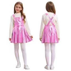 Kids Girl's Dresses Metallic Dress With Pocket Leisure Overalls Criss Cross - Picture 1 of 55