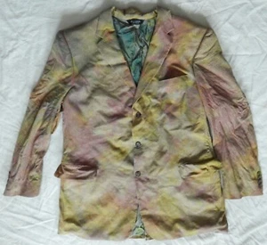 Silk Tie Dye Green Pink 3-Button Blazer Suit Jacket - 48R Mens Hand Made XL - Picture 1 of 4