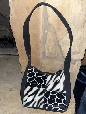 Boutique Small Animal Print Faux Fur Leopard Zebra Black Bag Purse - Image 1 of 4