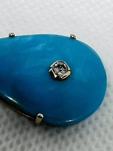 Antique Persian Blue Turquoise Set in 14K YG Pear Shape Pend , 28X18mm 15pt Dia - Picture 1 of 12