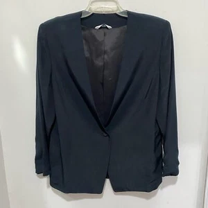 Vintage Laura Ashley Black Silk Blazer SIZE 12 Collarless Suit Jacket - Picture 1 of 8