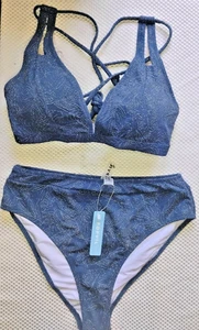 Popvil High Waisted Bikini Set M Sparkle Midnight Blue Swimsuit NWT Two Piece - Picture 1 of 5