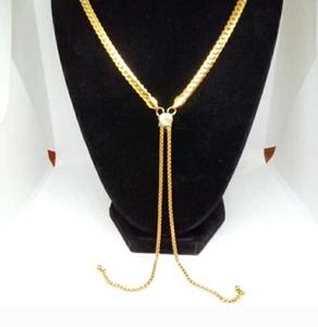 NWOT, 14k Gold, ION Plated Curb Lariat Necklace over Stainless Steel - Picture 1 of 10