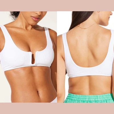 Nuevo con etiquetas $130 Vitamina A [Grande] Scoop Rib Astrid Bralette Bikini Top Blanco #U1472 Foto 1 de 4