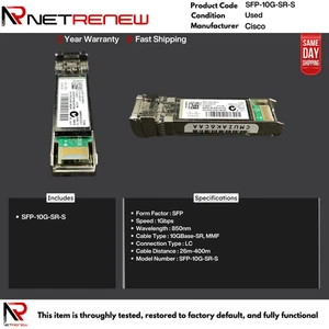 Cisco SFP-10G-SR-S 10GBASE-SR SFP+ Module MMF - Picture 1 of 1