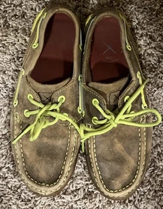 Twisted X Shoes Womens 6.5 M Driving Mocs Slip On Green/ Brown Leather - Picture 1 of 16