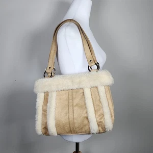 Bath & Bodyworks Bag Faux Fur Suede Handbag Purse Tote Vegan Ethical Shearling  - Imagen 1 de 17