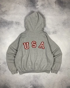 Chaps Ralph Lauren Hoodie durchgehender Reißverschluss Herren Größe Large USA Flagge großes Logo grau Y2K - Bild 1 von 11