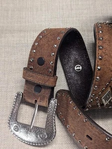 vintage NOCONA buckle belt STUDDED spiked 42 brown WESTERN cowboy rodeo - Picture 1 of 12